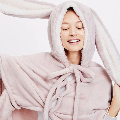 Cute Thick Rabbit Cape Shawl Blanket, Rabbit Fleece Blanket