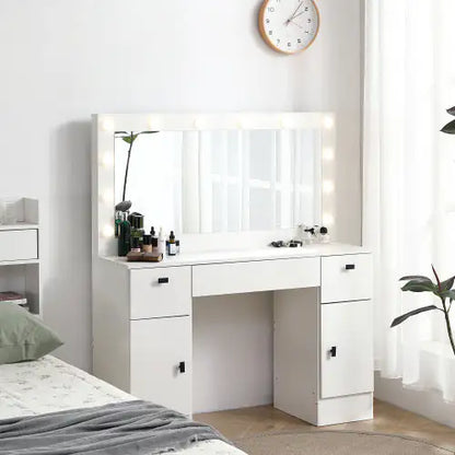 Dresser With Illuminated Mirror, 3 Colors, Lighting Mode, Brightness Adjustable, White