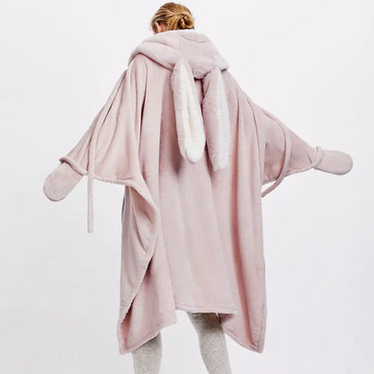 Cute Thick Rabbit Cape Shawl Blanket, Rabbit Fleece Blanket
