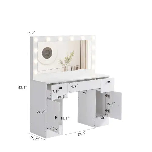 Dresser With Illuminated Mirror, 3 Colors, Lighting Mode, Brightness Adjustable, White
