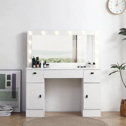 Dresser With Illuminated Mirror, 3 Colors, Lighting Mode, Brightness Adjustable, White